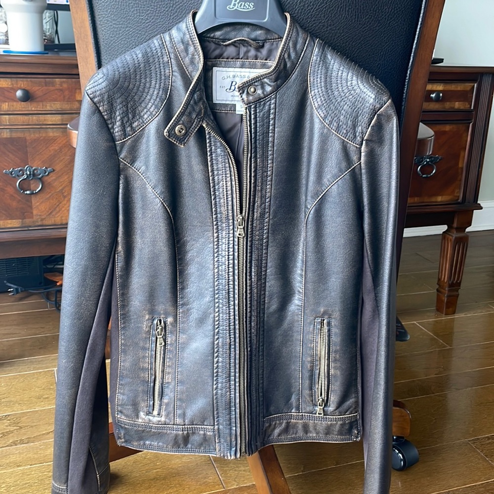 Distressed G.H. Bass & Co. Brown Leather Motorcycle Jacket